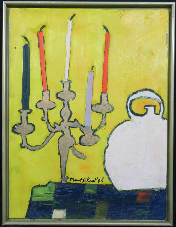 Meertje Kaal: Olieverf op doek, Z.T. Kandelaar - Ingelijst verkocht voor € 280!