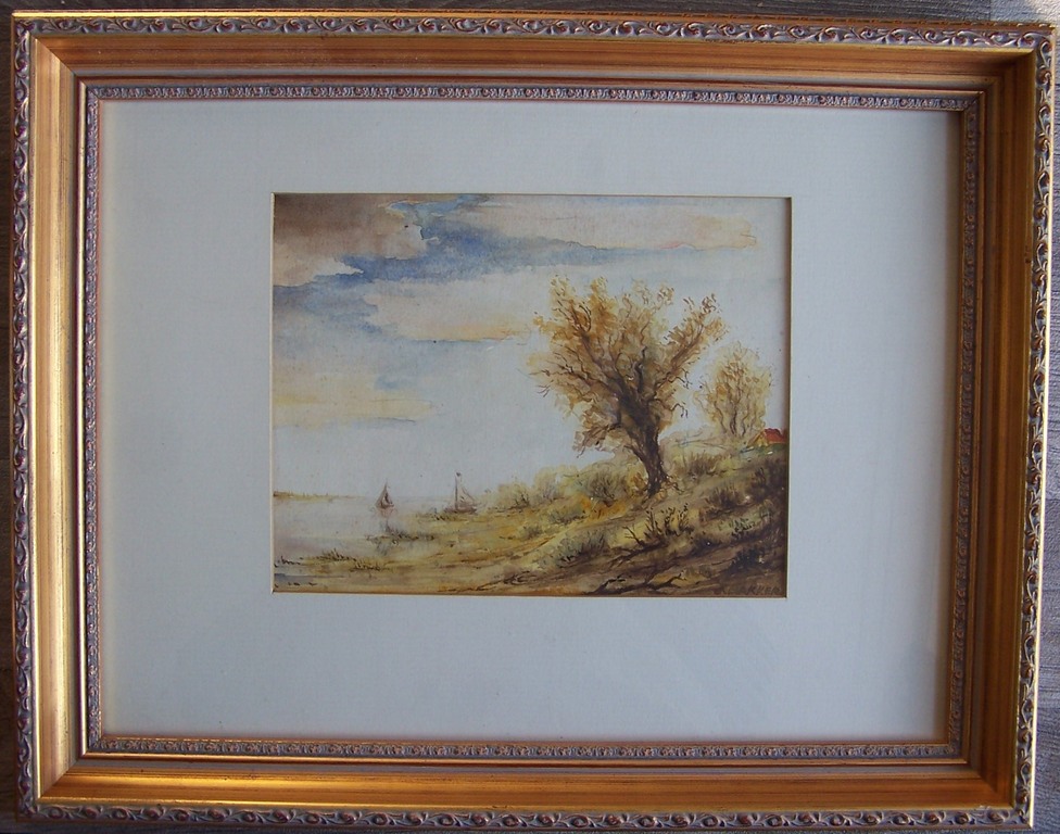 JOHANNES BAKKER (1879-1944) Aquarel van Riviergezicht met Boten. Gesigneerd kopen? Bied vanaf 50!