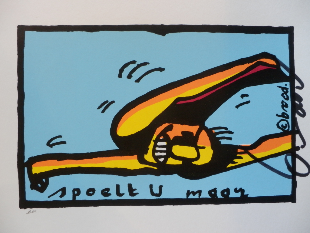 HERMAN BROOD, Gelimiteerde en HANDGESIGNEERDE Zeefdruk  SPOELT U MAAR kopen? Bied vanaf 85!