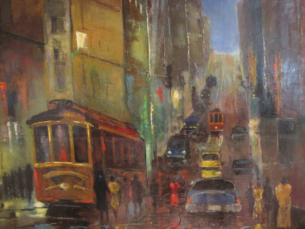 oud impress. olieverf "San Fransisco USA"  onduid. gesigneerd  omstreeks 1950 kopen? Bied vanaf 1!