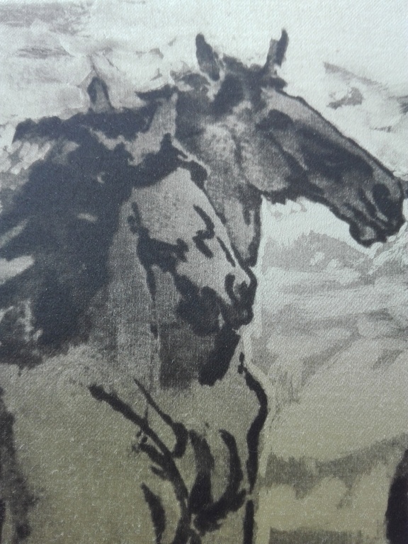 Gesigneerd onbekende kunstenaar, ets op zijde, Wilde paarden, impressionisme kopen? Bied vanaf 1!