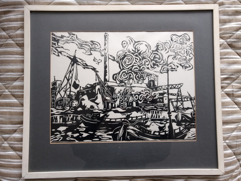 Arie Zuidersma: linosnede op papier verkocht voor € 150!