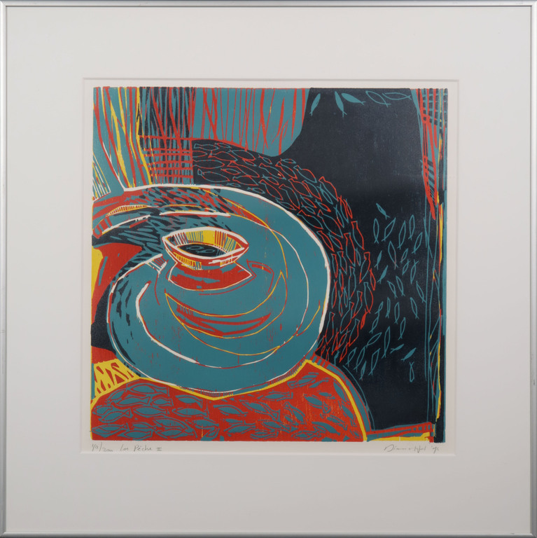 Diana van Hal: Houtsnede, Les peche II - Ingelijst kopen? Bied vanaf 20!