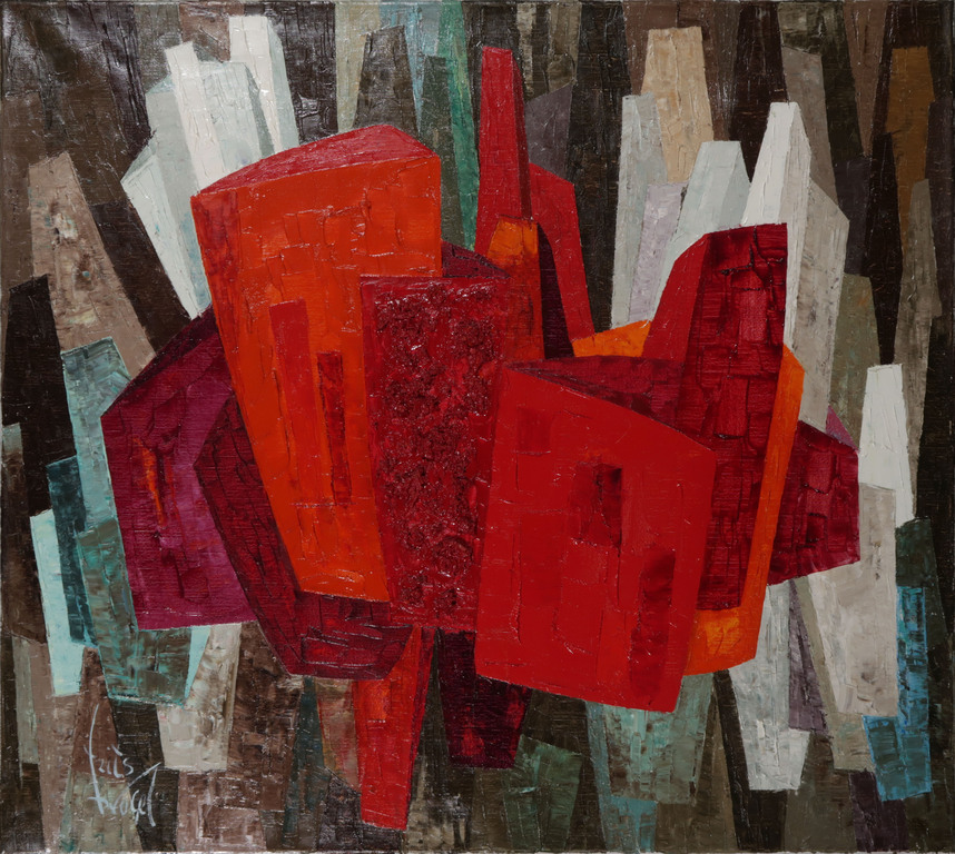 Frits Vogel: Olieverf op doek, Abstracte compositie verkocht voor € 150!