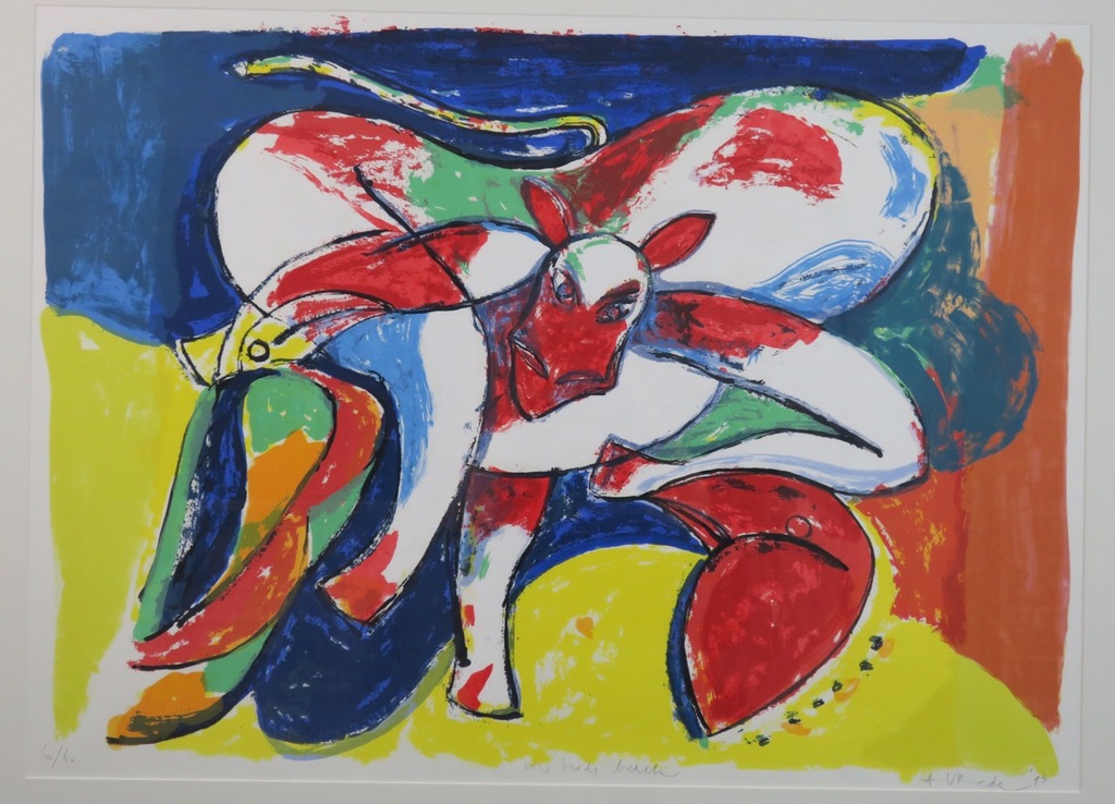 Anton Vrede: Litho, Cow birds beach - Ingelijst (Groot) verkocht voor € 40!