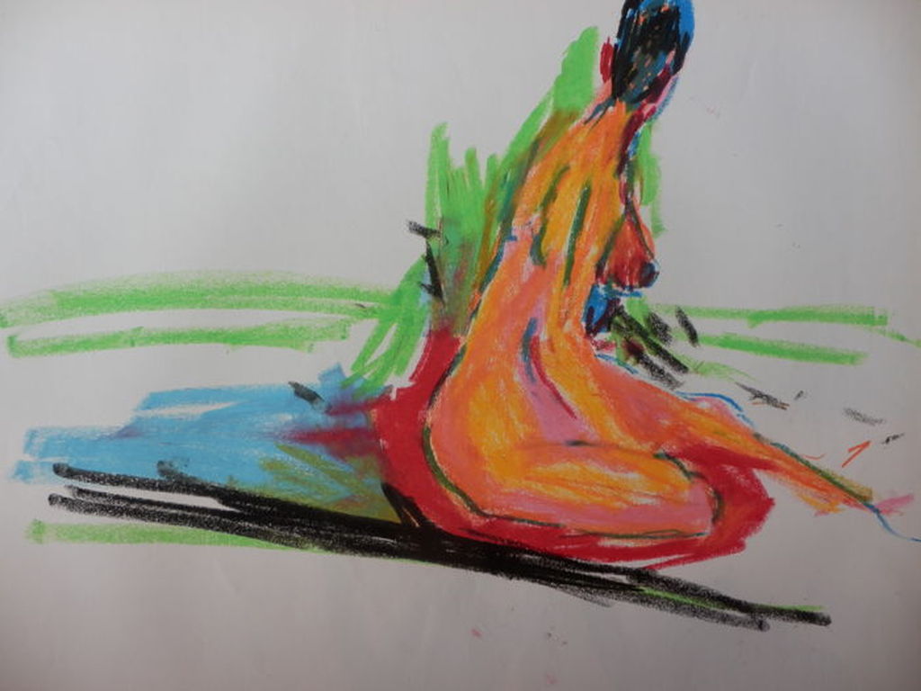 JUUL NEUMANN   Pastelkrijttekening op papier   ZITTEND NAAKT   kopen? Bied vanaf 40!