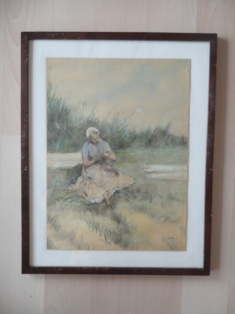 Vermoedelijk Engelse school, aquarel, breiend meisje bij rietkraag kopen? Bied vanaf 1!