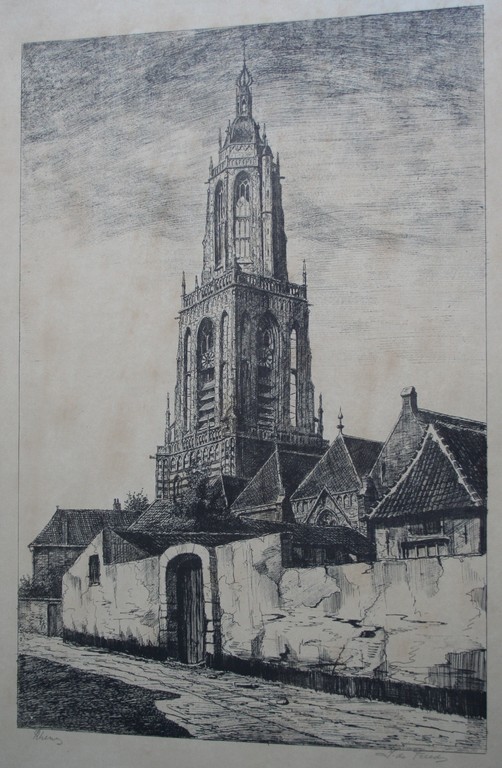 Onbekende kunstenaar - gesigneerde ets - kerk kopen? Bied vanaf 1!