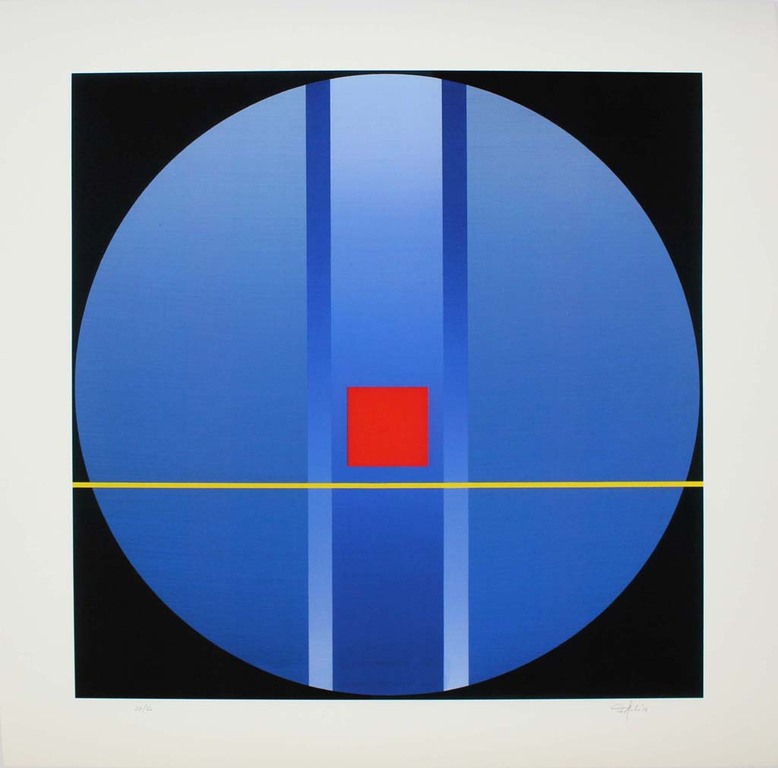 Friedrich Geiler, ‘Geometrische Komposition blau’, giclée, handgesigneerd, 2013 verkocht voor € 69!