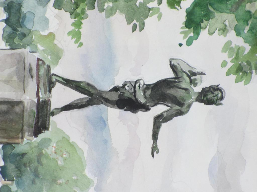 Han Krug, Standbeeld Jardins Paris, Aquarel kopen? Bied vanaf 35!