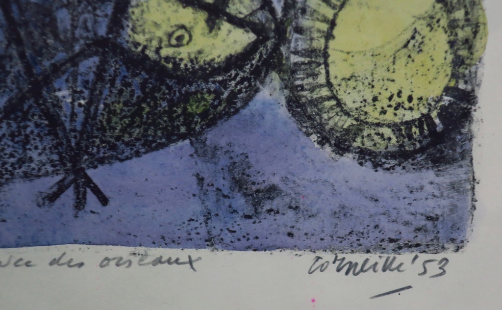 Corneille: Litho met Aquarel, Le ciel est un ocean avec des oiseaux - Uit 1953 Ingelijst kopen? Bied vanaf 1750!