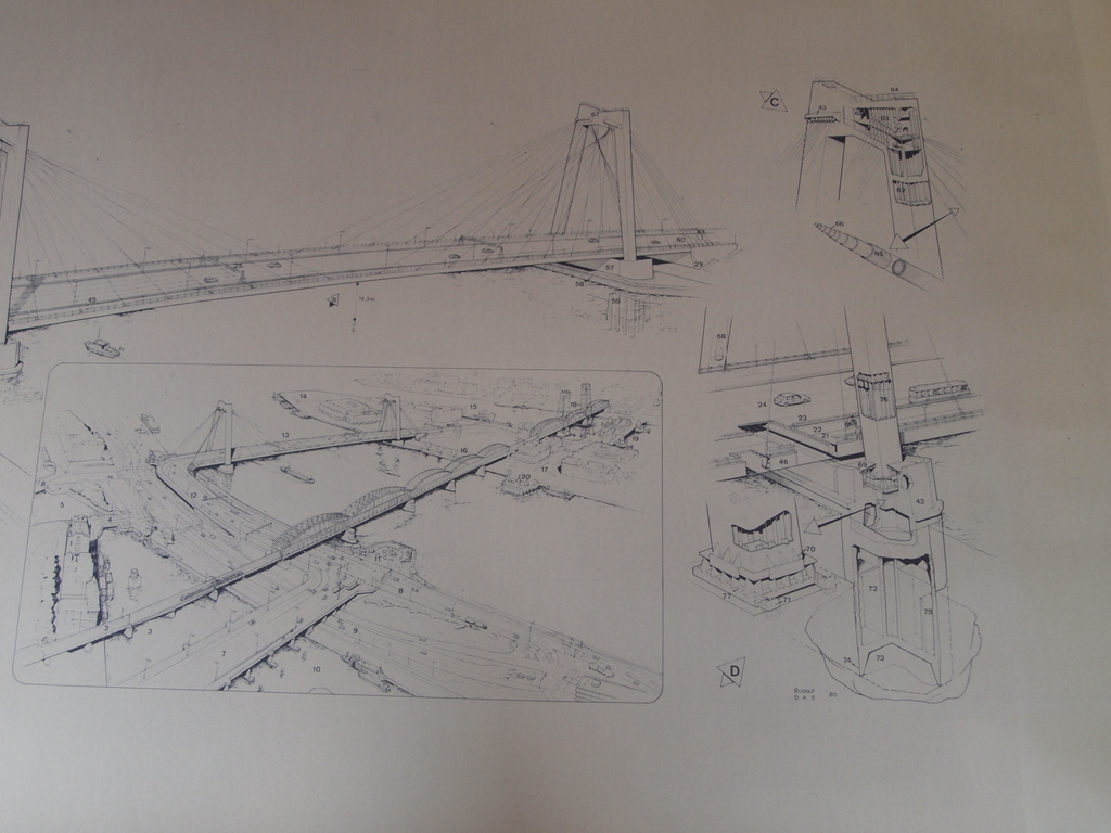 Rudolf Das - originele bouwtekening Willemsbrug Rotterdam kopen? Bied vanaf 1!