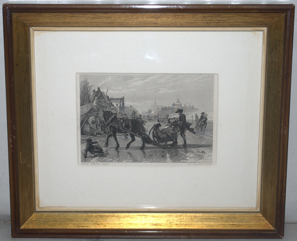 Winters tafereel met een paardenslee - ingelijste gravure kopen? Bied vanaf 14!
