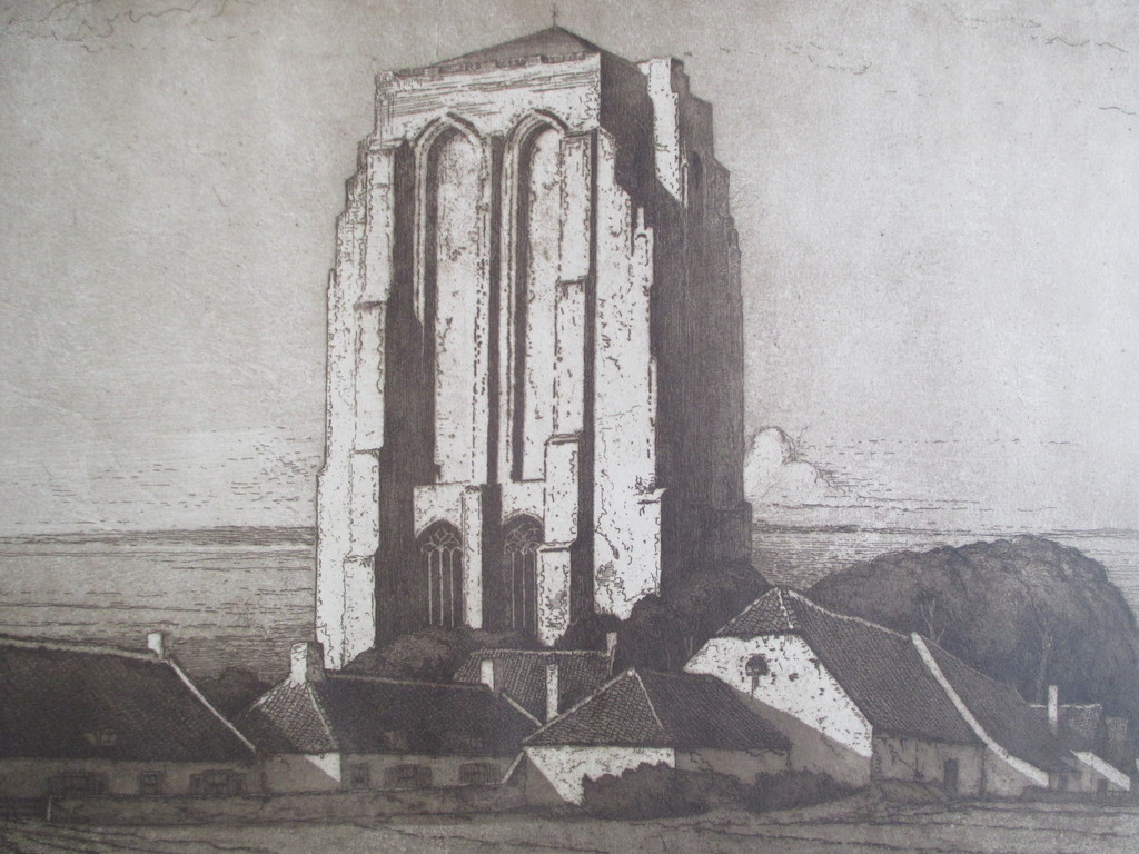 Eugene Lucker, ets kerk Veere, handgesigneerd verkocht voor € 60!