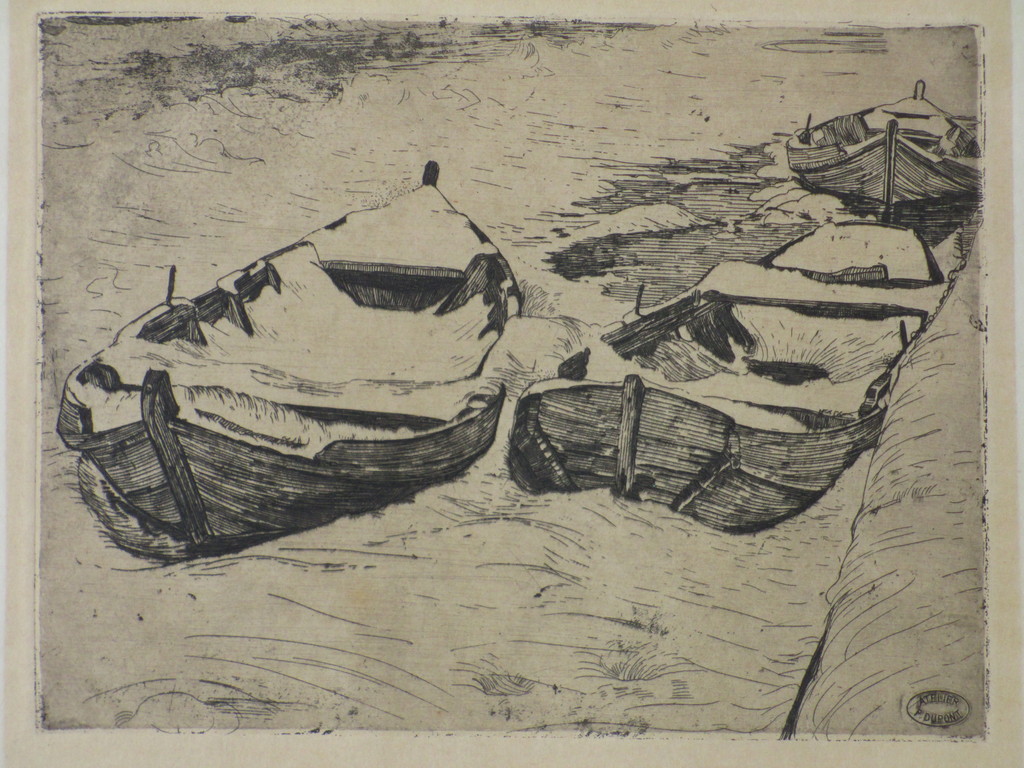 Pieter Dupont, Booten in den winter, Ets op zink 1893-94 kopen? Bied vanaf 75!