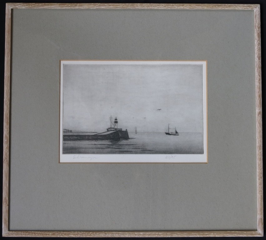 Flip Schrameijer: Ets, Zuiderpier -Ingelijst kopen? Bied vanaf 35!