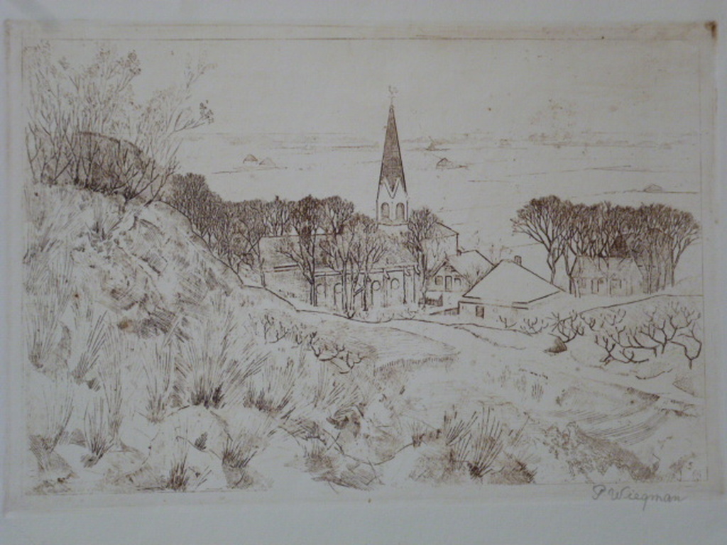 Piet Wiegman - ets - Sint Johannes de Doperkerk in Catrijp (Schoorl) kopen? Bied vanaf 50!