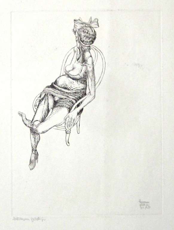 Herman Gordijn, ets, zittend met afgewend hoofd. verkocht voor € 100!