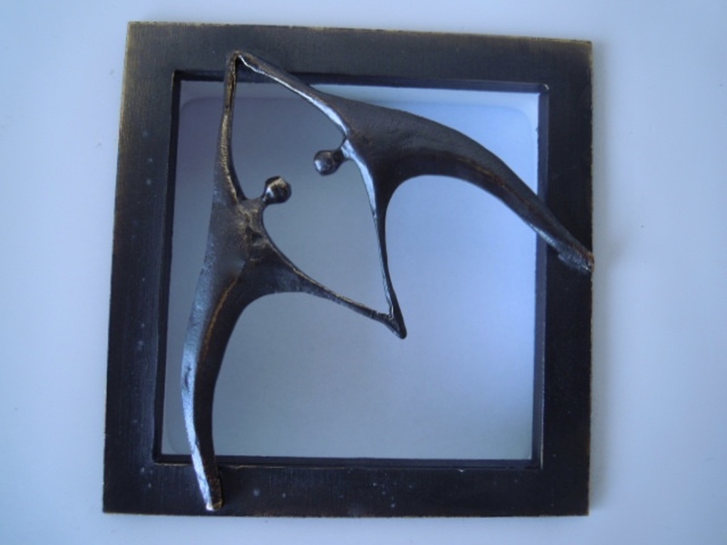 CORRY AMMERLAAN porseleinen schilderijtje met bronzen kunstwerk er in 18 X 18 cm kopen? Bied vanaf 25!