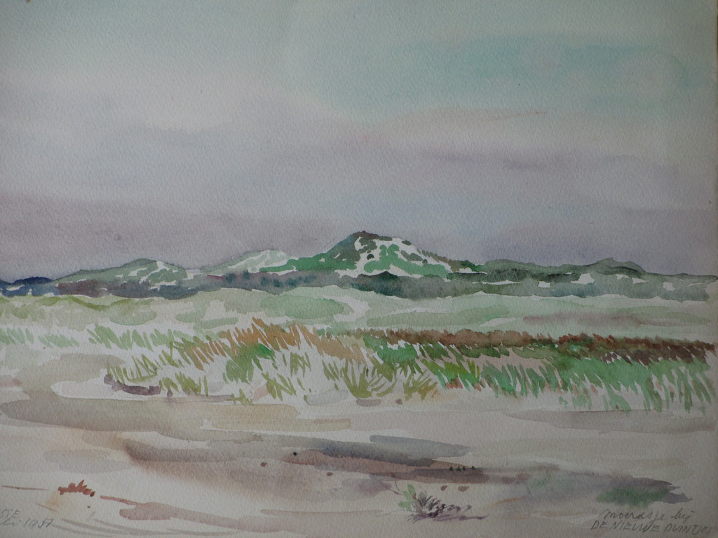Han Krug, De Nieuwe Duintjes Renesse, Aquarel 1957 verkocht voor € 35!