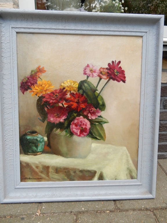 Jan Hendrik van Rossum du Chattel, stilleven, bloemen in vaas, met gember poot. verkocht voor € 150!