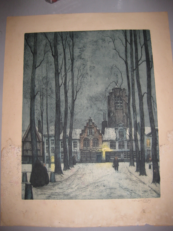 Antieke kleurets - gesigneerd - Kerkplein kopen? Bied vanaf 1!