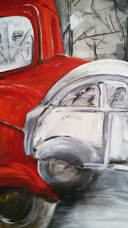 Winters verkeer, gemengde techniek op papier (groot) kopen? Bied vanaf 1!