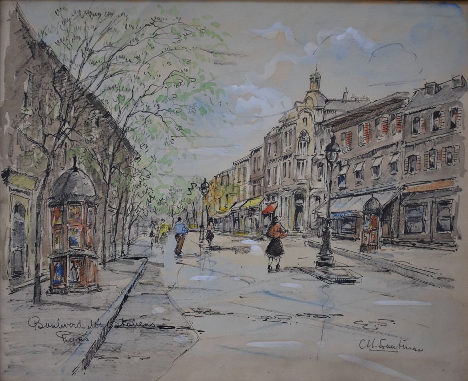 Michel Soutine (1914-1986 ), aquarel, Boulevard de Italiëns, Paris. kopen? Bied vanaf 80!