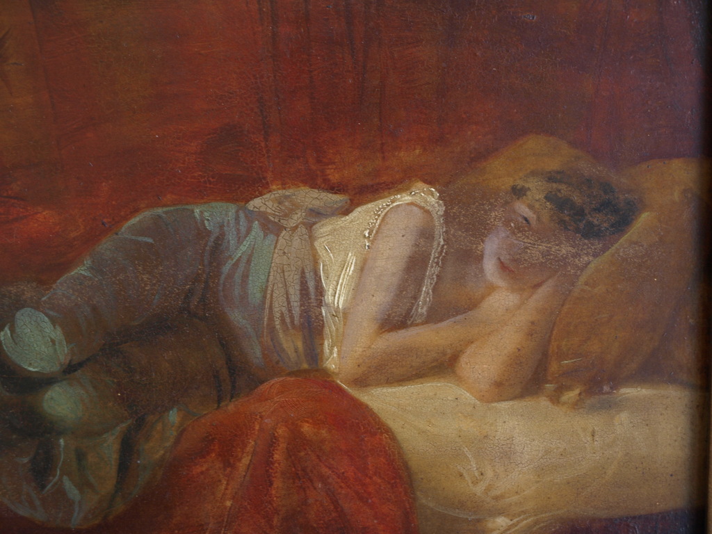 Onduidelijke signatuur : Olieverf op paneel , Schone slaapster – ingelijst – Oud kopen? Bied vanaf 1!