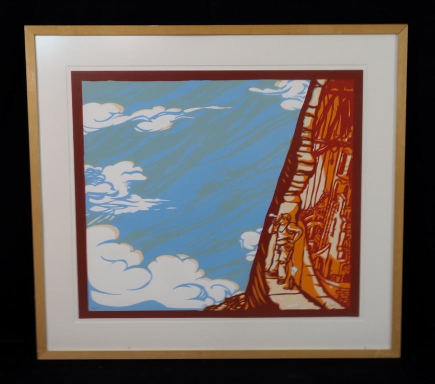 Raymond Koot (Typex): Zeefdruk, Toren van Babel - Ingelijst verkocht voor € 40!