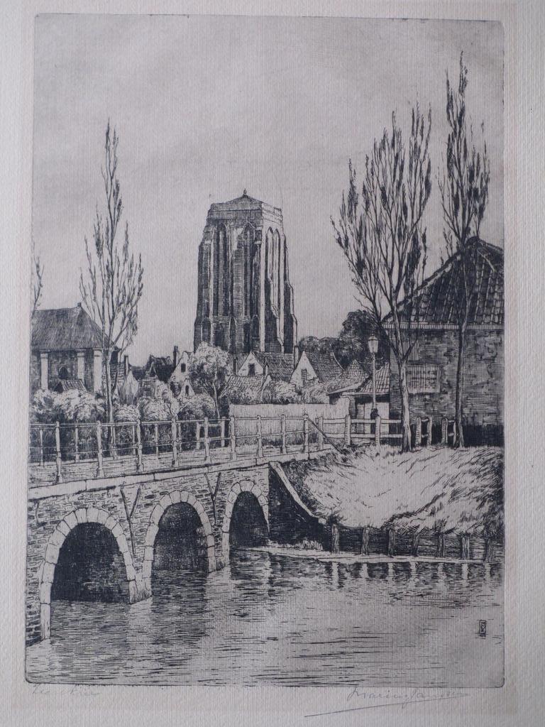 Marius Janssen, Gezicht op Zierikzee, Ets verkocht voor € 35!