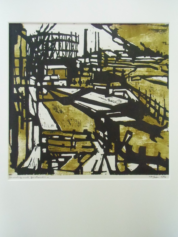 LANDSCHAP MET GASHOUDER // HOUTSNEDE VAN FONS KLEMENT kopen? Bied vanaf 90!