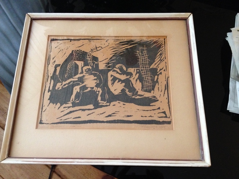 Onbekende kunstenaar: Motief “Bedelaars”, linosnede, 1954 kopen? Bied vanaf 1!