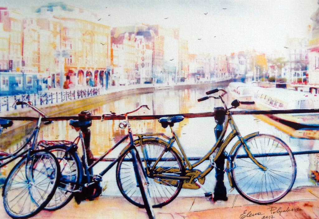 Elena Polyakova:  Amsterdam, Gemengde techniek verkocht voor € 50!