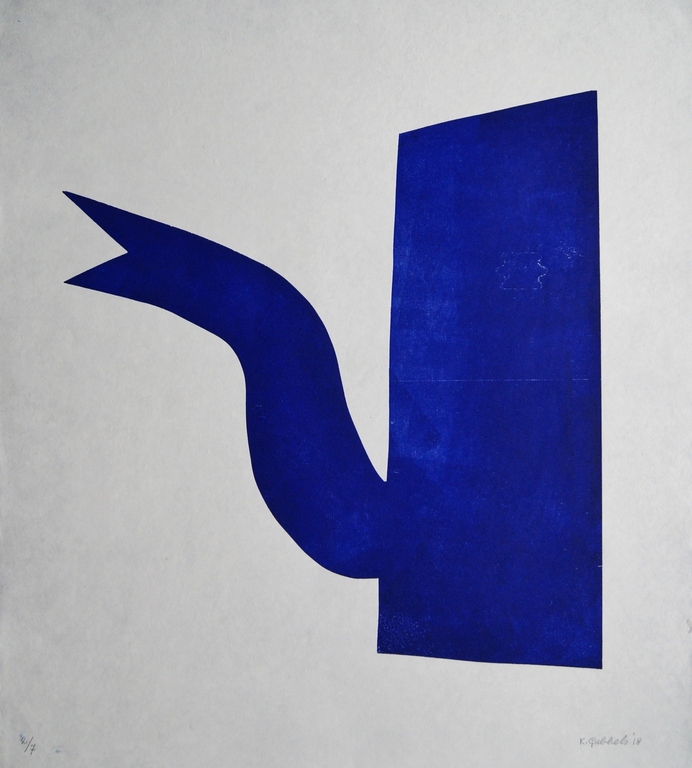 Klaas Gubbels grote houtdruk 'Blauwe Kan' - 2018 - oplage 7 ex. verkocht voor € 500!