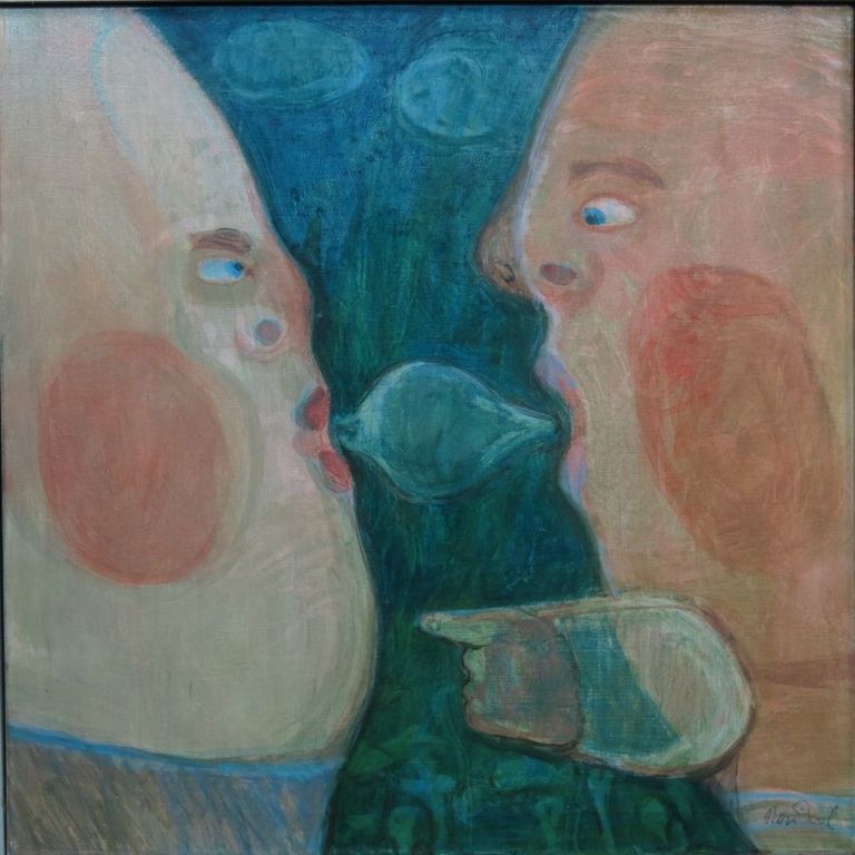 Rein Dool: Olieverf op doek, Conversatie - Ingelijst verkocht voor € 270!