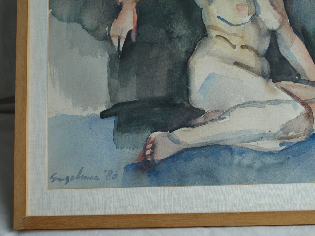 Jan Engelman : Aquarel – Naakte vrouw – gesigneerd & ingelijst – 1980 kopen? Bied vanaf 150!