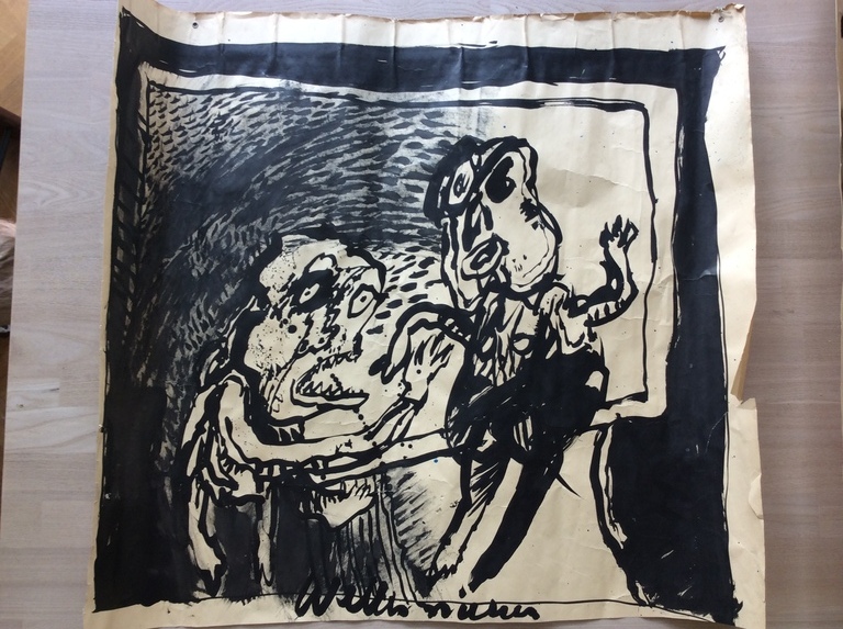 Rik van Iersel, zeer groot origineel werk op papier, wellus nietus kopen? Bied vanaf 1!