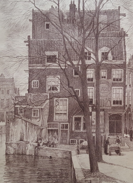 L.K.C. Prins (1887-1957) - ets, Grimburgwal Amsterdam 1907, handgesingeerd verkocht voor € 39!
