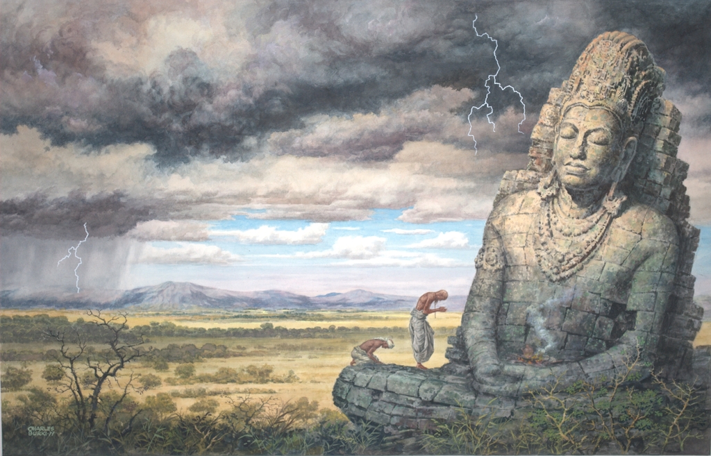 Boeddhabeeld - grote gesigneerde gouache uit 1977 kopen? Bied vanaf 99!