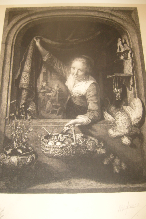 Willem Steelink sr.1.,ets, meisje met fruitmand  verkocht voor € 50!