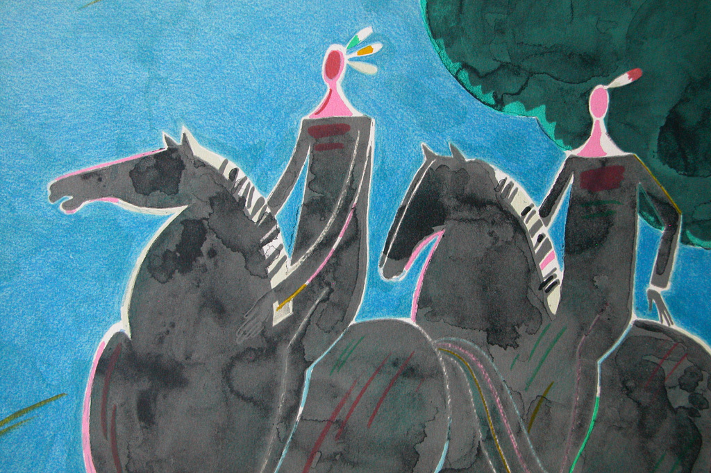 Albert Zavaro , ‘Les deux indiens’ - originele kleurenlitho, gesigneerd, ed. 180 kopen? Bied vanaf 75!