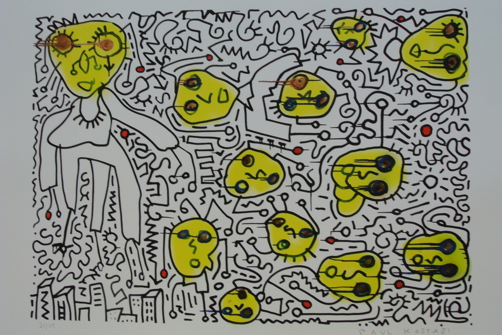 Paul Indrek Kostabi - Paul Kostabi. -Counting Backwards- Giclee 2013. Handgesigneerd.-Klassieker!- kopen? Bied vanaf 85!