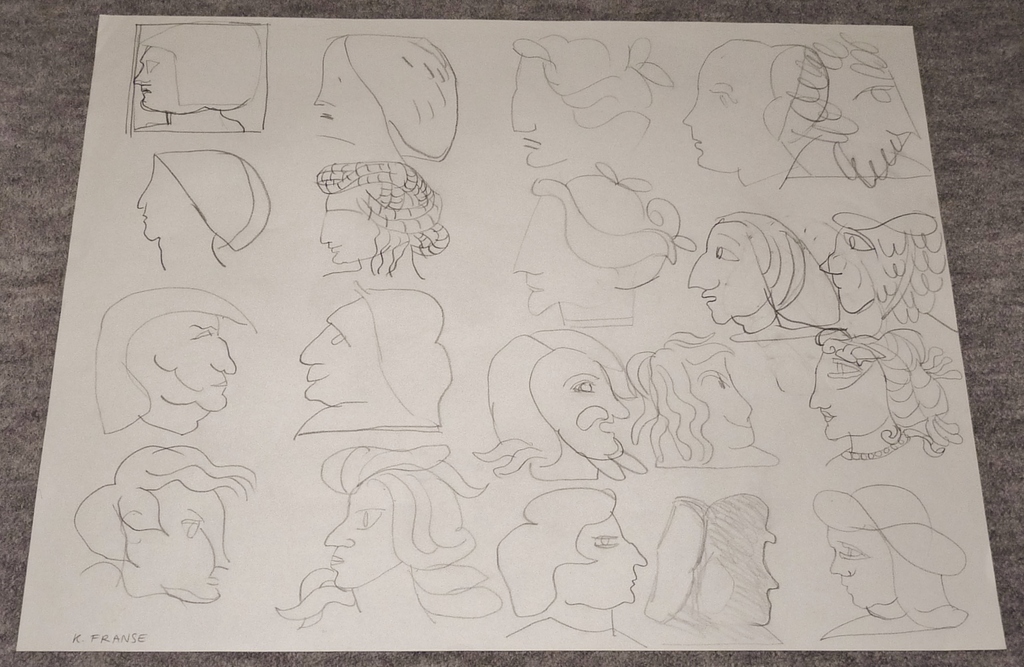 Kees Franse, Tekening, Studies van koppen, Gesigneerd kopen? Bied vanaf 45!