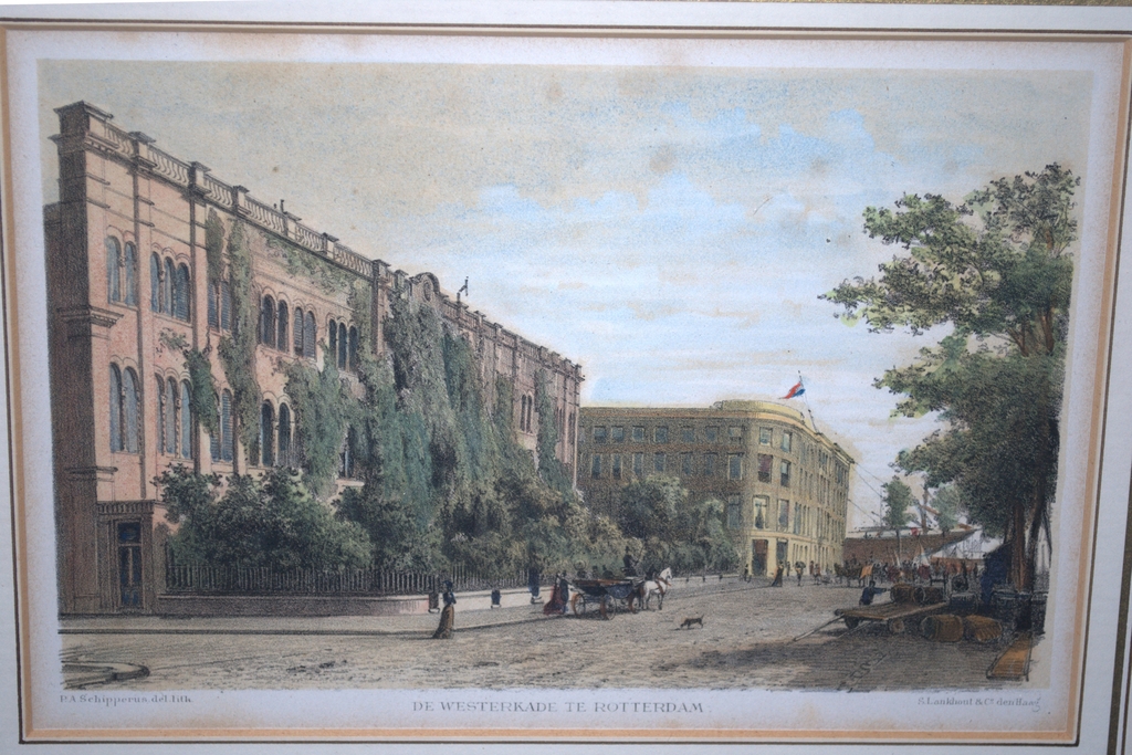 ROTTERDAM, de Westerkade - gekleurde lithografie uit 1878 - prachtig ingelijst verkocht voor € 35!