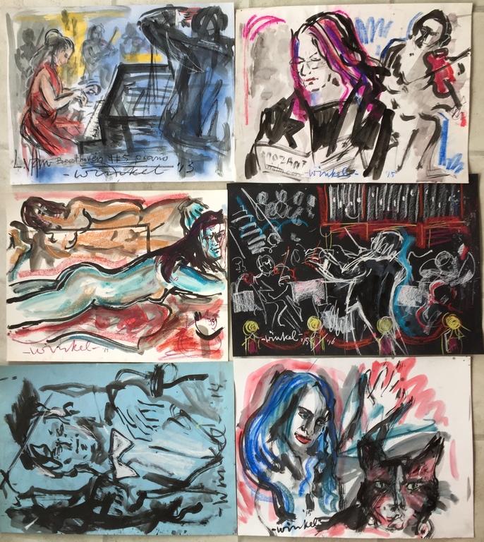 Arien Winkel - Music & Ladies (1) - 6 originele werken in 1 kavel kopen? Bied vanaf 1!