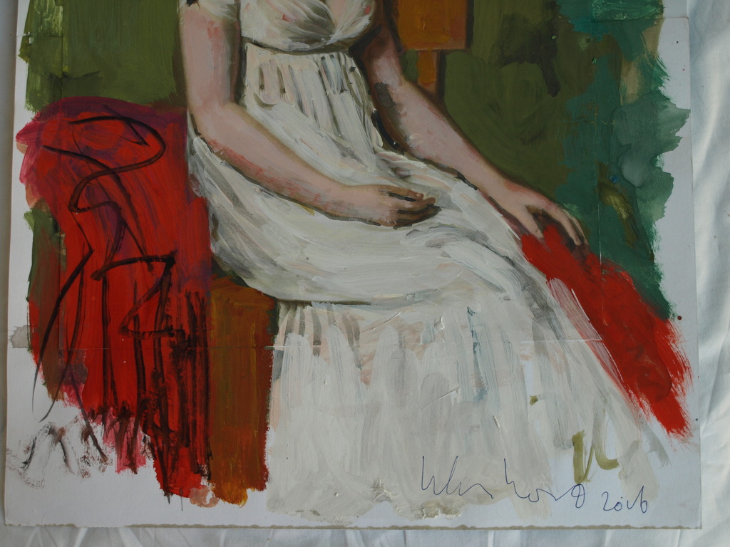 Peter Klashorst : acrylverf op papier , Vrouw met witte jurk – 2016 kopen? Bied vanaf 50!