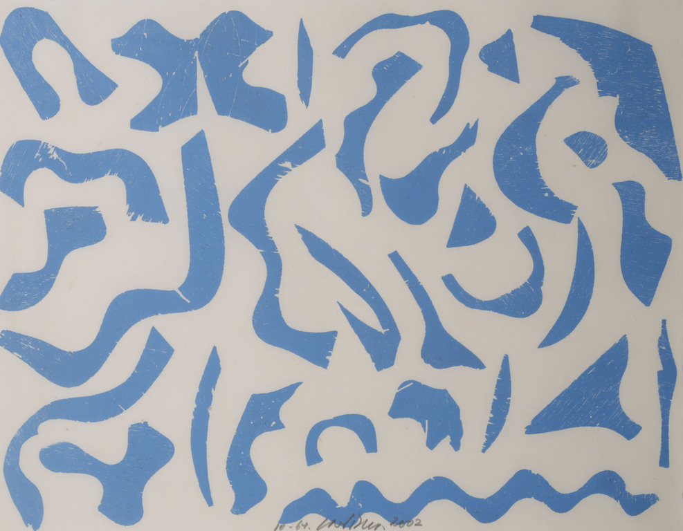 Carel Visser: Houtsnede op Japans papier, Z.T. (Blauw) - Ingelijst kopen? Bied vanaf 100!