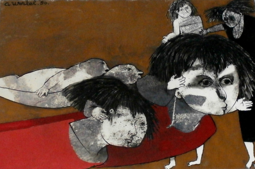 Ans Wortel - gemengde techniek: Elkaar passerend ieder .... - 1980 kopen? Bied vanaf 375!