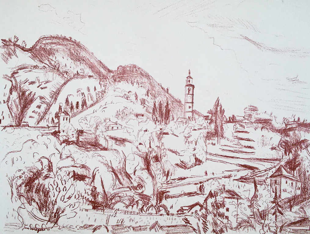 Jan Wiegers - Alpenlandschap rond Intragna, handgesigneerde litho verkocht voor € 110!